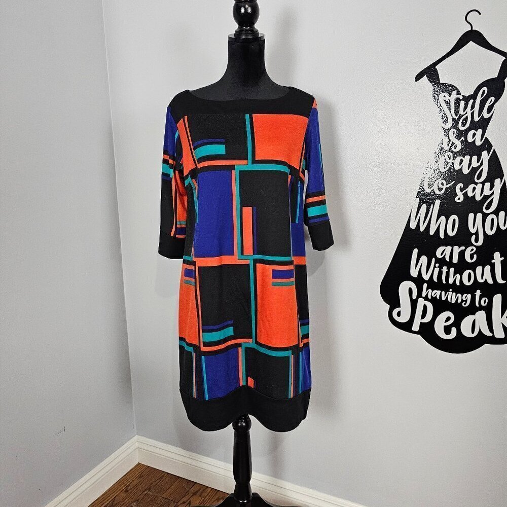 ❤️Emma & Michele Color Block Retro Midi Black Multi Shift Dress